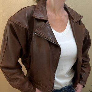 Vintage Christian Lauren Leather Bomber Jacket - Brown/Size Small